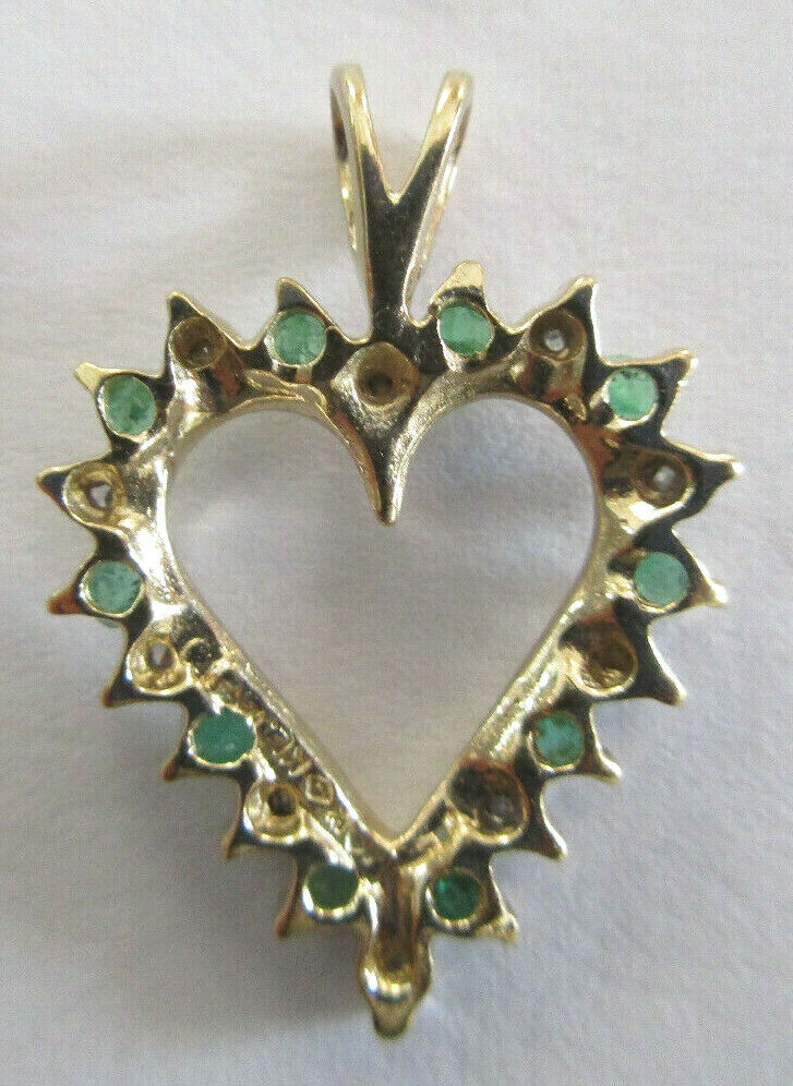 10K Gold Diamond & Emerald Heart Pendant TCW=1/2 … - image 5