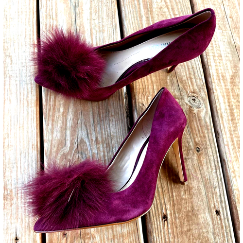 Gianni Bini Burgundy Heels For Fur Puff 