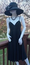 Max & Cleo Med VTG Little Black Dress Spaghetti Strap Cami Accordion Pleats NOS
