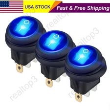 3pcs Blue LED 12V 20A Car Boat ON/OFF Round Waterproof Rocker Toggle Switch Kit