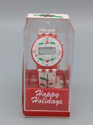 Vintage Christmas Holiday Digital Watch New Old Stock Gift Mistletoe Holly