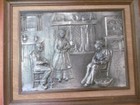 TABLEAU ETAIN Scène Normande au coin du feu sur fond toilé 40x50cms