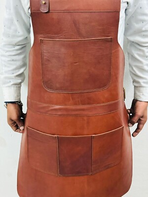 Apron Leather Butcher Woodworking Chef Bbq Cooking Workwear Blacksmith Men Brown