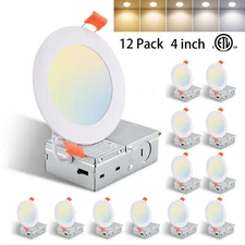 12 Pack 4 Inch Recessed Ceiling Panel Light 5CCT LED Dimmable with Junction Box