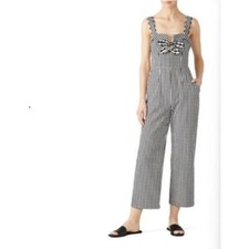 Tanya Taylor Rosalind Gingham Wide-Leg Jumpsuit Women's Size 4 V-Neck Casual