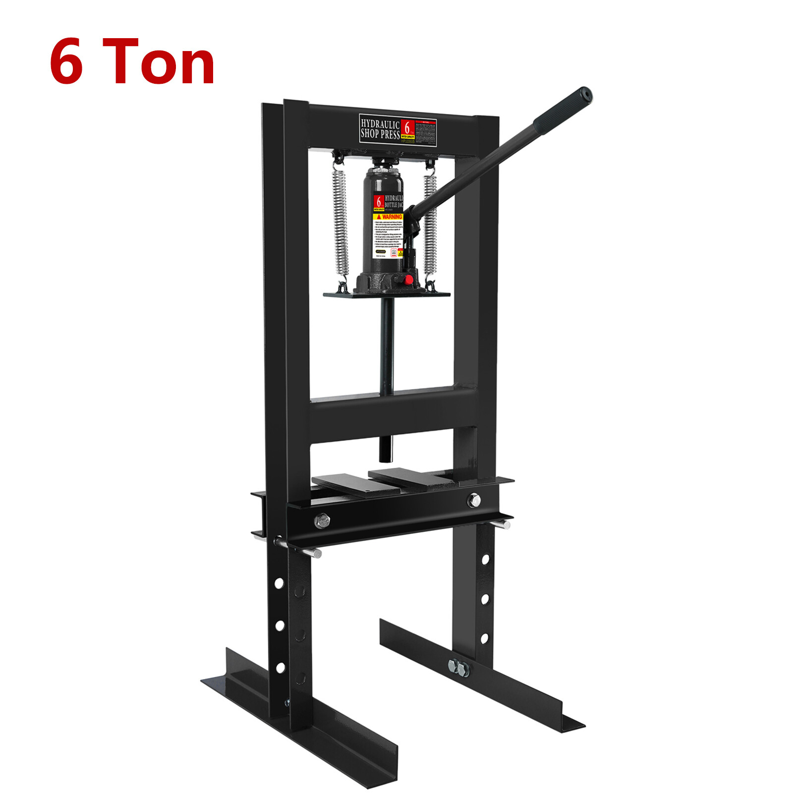 6Ton H-Frame Black Hydraulic Shop Press Adjustable Shop Press w/ Stamping Plates