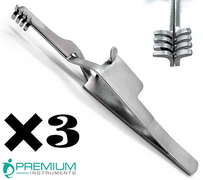 3× Automatic Cross Action Skin Retractor 4.5'' Blunt 4x4 Prong w/ 7 Steps Ratched