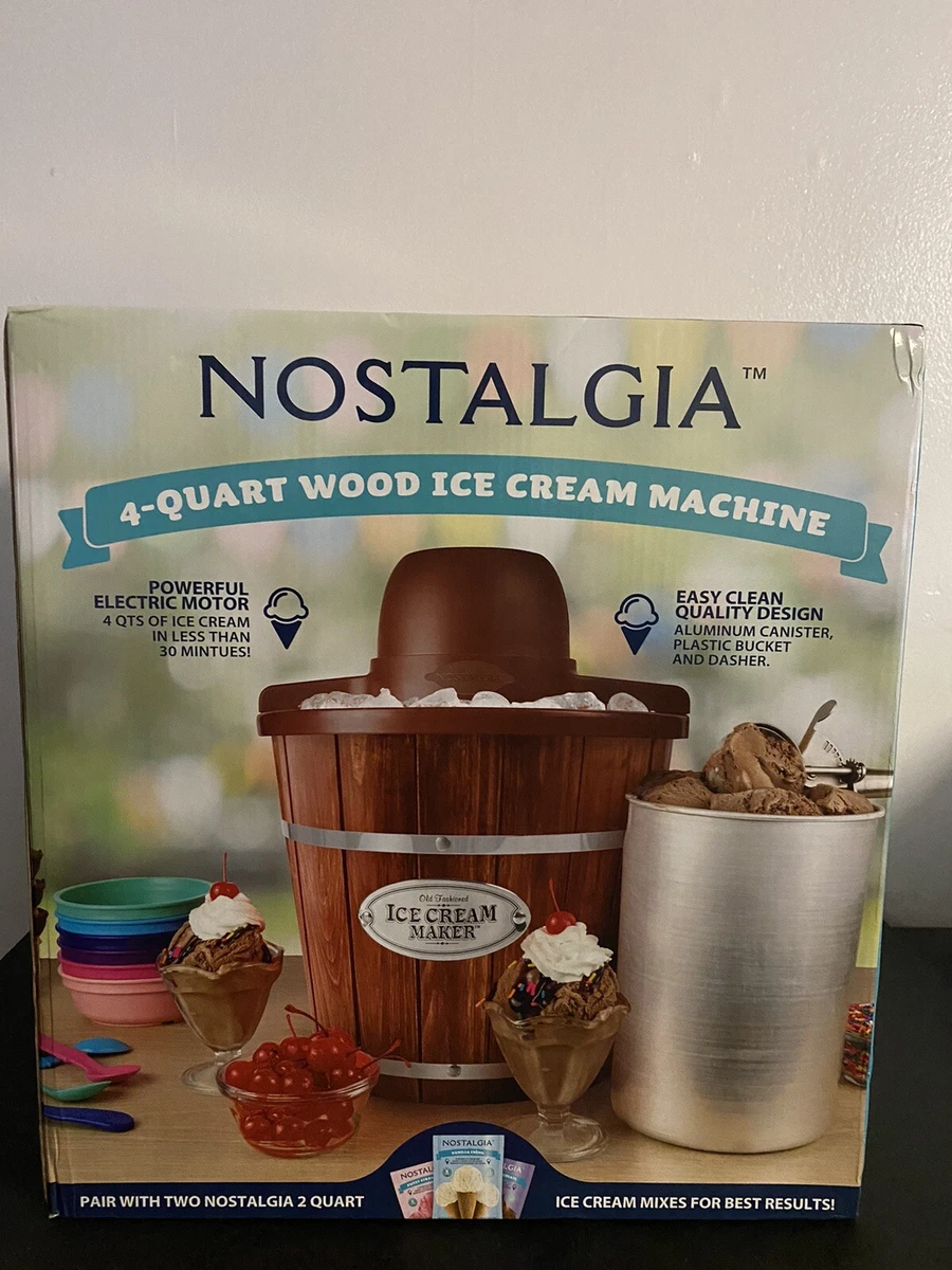 Nostalgia 6 qt Ice Cream Maker with Wood Bucket, Brown