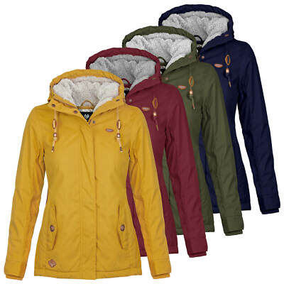 Ragwear Damen Jacke Parka Mantel Kapuze Teddyfell vegan gefüttert