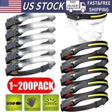 COB LED Headlamp USB Rechargeable Headlight Torch Work Light Bar Head Band Lamp