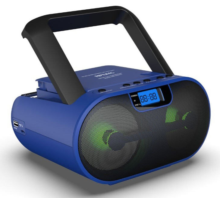 RIPTUNES Portable USB Boombox  AM/FM Radio Bluetooth microSD AUX UNW - BLUE