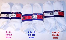 12 Pairs Mens or Womens No Show Low Cut Socks 9-11 10-13 13-15 SOCK Size US Made