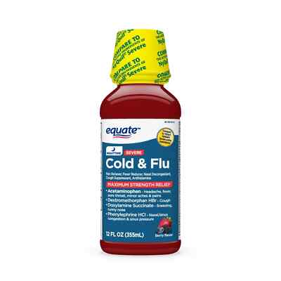 Equate Nighttime Severe Cold and Flu Relief, Max Strength, 12 fl oz