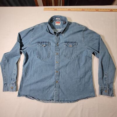 Vintage Wrangler Denim Pearl Snap Men's 2XL Shirt Fits like XL