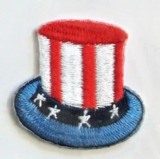 1 Patriotic Top Hat Iron-On Colorful Applique Dill Buttons of America Patches 
