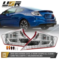 CLEAR Lens Tail Light set L+R For 12-13 Honda Civic Coupe 2 Door 2D / 9th Gen