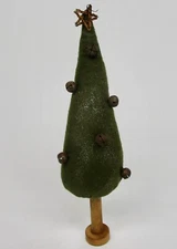 Christmas tree primitive style farmhouse folk art stuffed fabric wood base bells