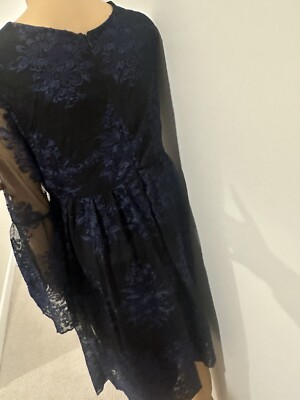 Motherhood Maternity Womens Black And Blue Lace Long Sleeve Dress Size M