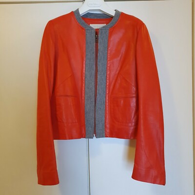 Cacharel Lammnappa Lederjacke  Gr. 38 Rot-Hummer mit Stoffakzenten