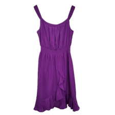 Purple thin strap elastic waist dress with ruffle