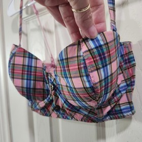 Antigel de Lise Charmel Plaid Bustier Bra Pink Blue Yellow 32D Made in Italy