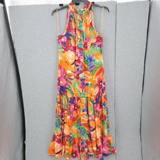 MSK Printed Halter Tie Back Maxi Challis Floral Dress Womens Size L NWT