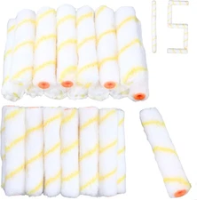 15-Pack 6-Inch Mini Refill Paint Roller Covers, 3/8-Inch Nap, Polyester White 