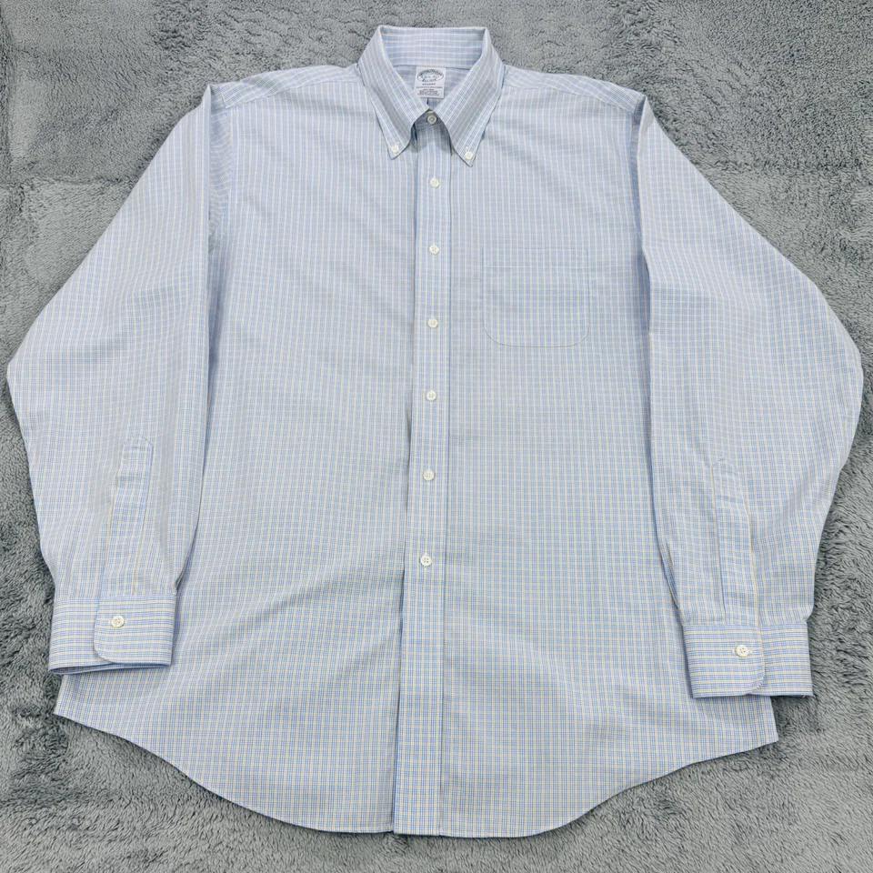Camisa Brooks Brothers Regent 16.5 35 Amarillo Azul Glen Cuadros Abotonada Foto 2 de 4