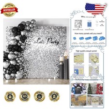 LiteGrid 36pc Silver Shimmer Wall Backdrop - Sequin Party Decor