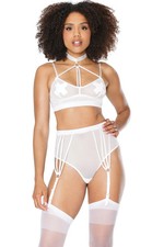 Coquette - 22117 - Bra  Garter Panty Set - WHITE