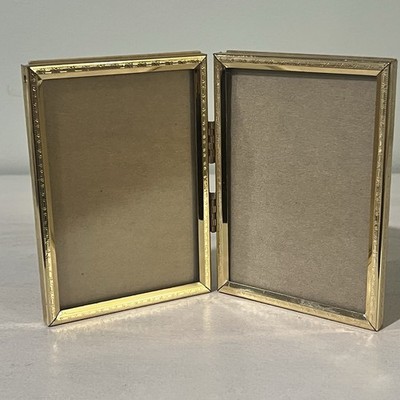 Vintage MCM Brass Small Double Fold Hinged Photo Frame For 3.5''x5'' Pics