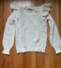 Loft Women's Cream White Sweater Winter Open Knit Crochet Size XS