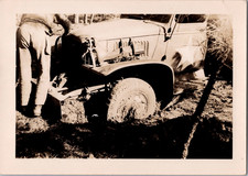 PH2857 WW2 Era Military Army Vehicle Truck Stuck In Mud Vintage Snapshot Photo