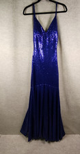 Windsor Sequin Open Back Prom Gown Blue Small Slit Formal Evening Pageant Maxi
