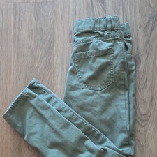 H M Boys Slim Fit Green Chino Pants Adjustable Waist Cotton Twill Pockets