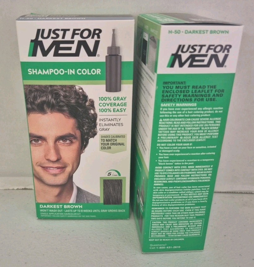 2 JUST FOR MEN Gray Coverage Hair Color H-50 Darkest Brown Shampoo-in Color