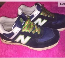 RARE New Balance 574 Classic SNEAKERS Retro Navy Blue Lime
