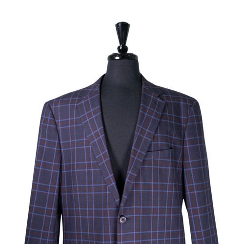 Saddlebred Mens Blazer 44L Blue Red Plaid Cotton Sport Coat 2 Button Jacket - Picture 5 of 9