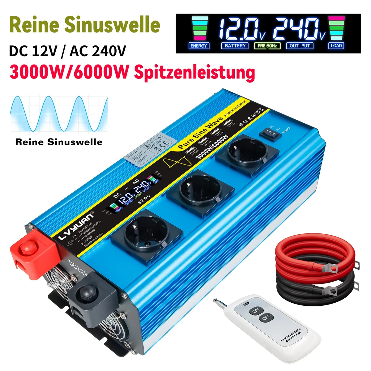 Reiner Sinus Spannungswandler 1500W-3000W DC 12V 24v AC 230V