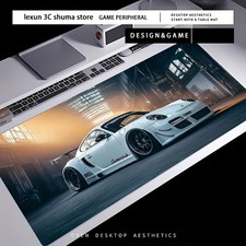 40 90cm1pc Large White Sports Car Gaming Mouse Pad - Non-Slip Rubber Base  Poly
