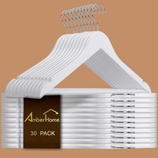 30 Pack White Wooden Coat Hangers, White Wood Suit Hangers with Non-Slip Pant...