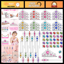 96 Pcs Princess Jewelry Set - Tiara, Crown, Wand - Dress Up Costume Favors for G