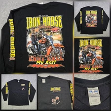 Iron Horse Saloon T Shirt Mens XL Motorcycle Black Long Sleeve Pocket Biker Bar