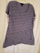 AB Studio Women's XL Tiered Ruffles Short Sleeve T Shirt Stretch Lined (H15)