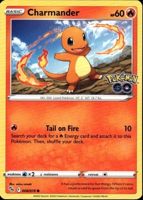 Charmander Common Pokemon GO 008/078 Fire Pokemon Card