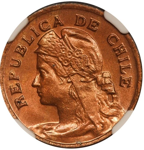 1919 SO Chile 1 One Centavo Coin - NGC MS 65 RB - KM #161.2
