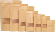 50pcs Kraft Bags with Window Resealable Stand Up Ziplock Pouches Bulk Food