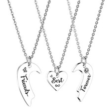 Stainless Steel Necklace, 3-Piece BFF Heart Pendant Set for Women Teen Girls, Be