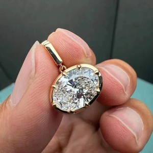 Authentic 3 Ctw East West Oval Moissanite Pendant 14K Yellow Gold Plated 18 Chain