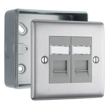 BG Nexus Brushed Steel Double RJ45 Data Outlet with Surface Pattress Back Box